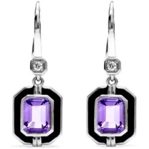Judith Ripka Adrienne Drop Earrings with Enamel, Amethyst and Diamonds
